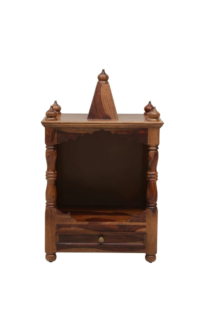 Solid Sheesham Wood Temple with One Drawer for Puja Home For & Office Furniture