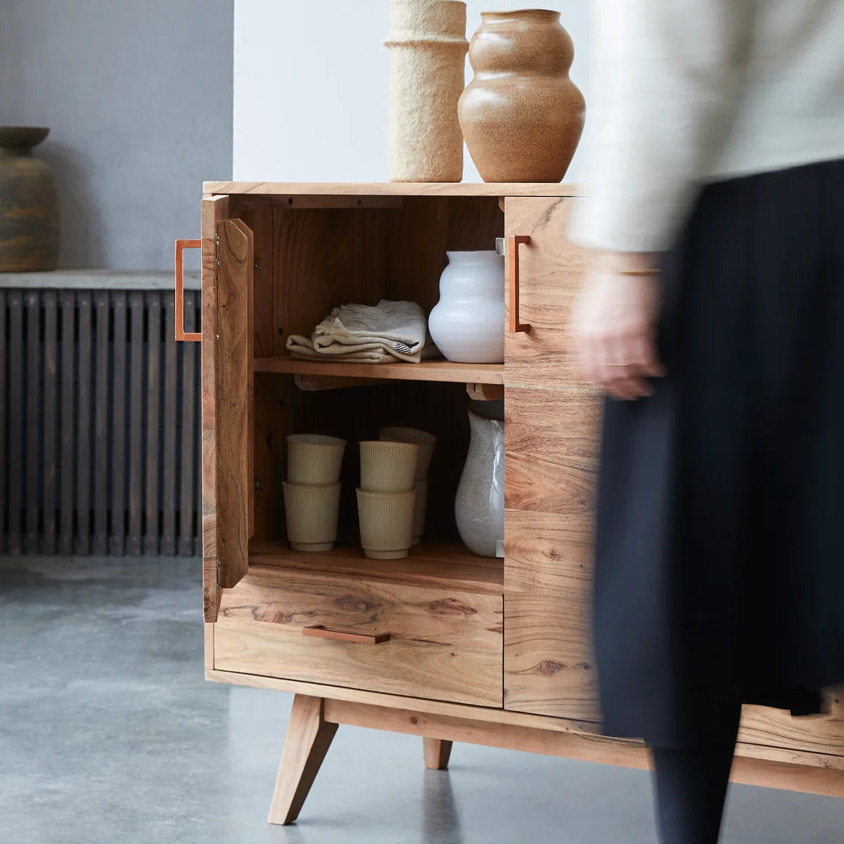 Solid Mango wood Sideboard Cabinet For Living Room Natural Finish