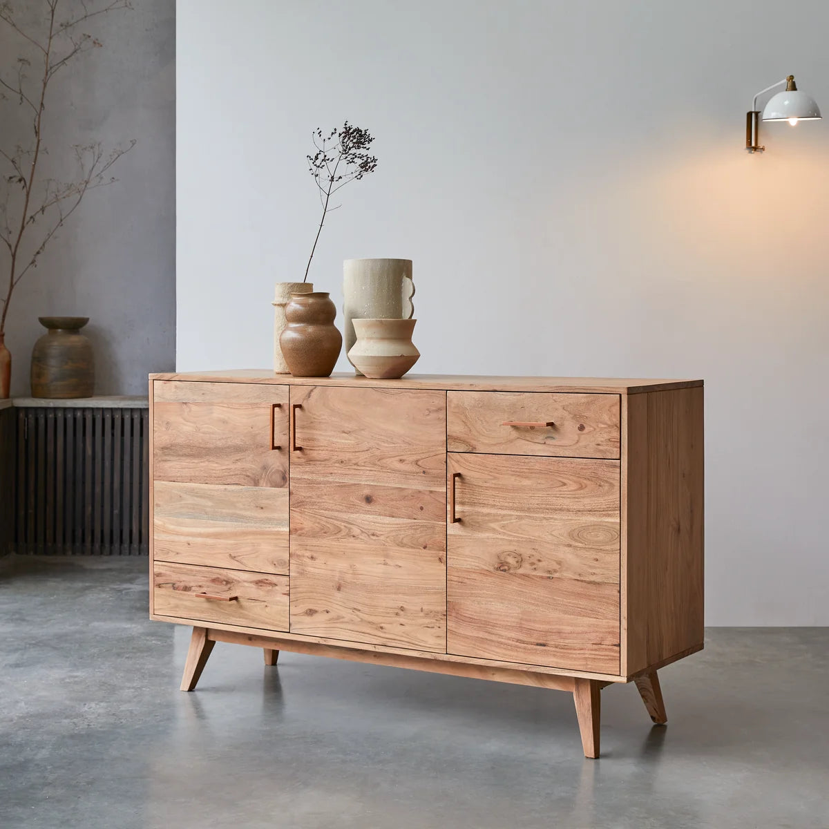 Solid Mango wood Sideboard Cabinet For Living Room Natural Finish