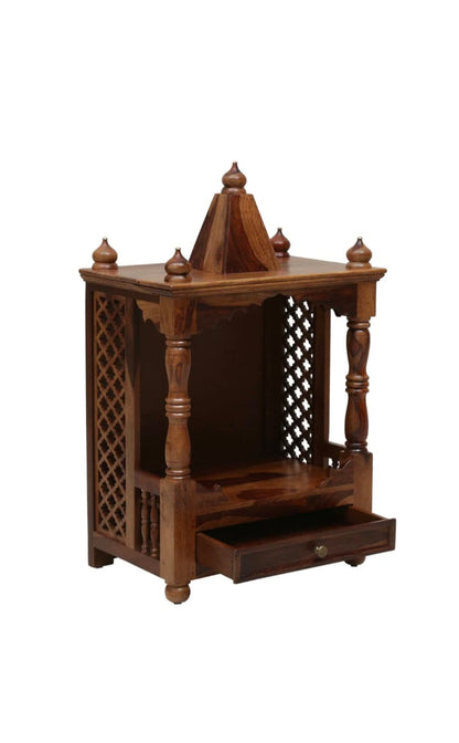 Solid Sheesham Wood Temple with One Drawer for Puja Home For & Office Furniture