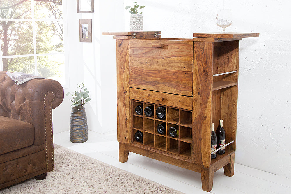 Solid Sheesham Wood Bar Cabinet for Home with Storage