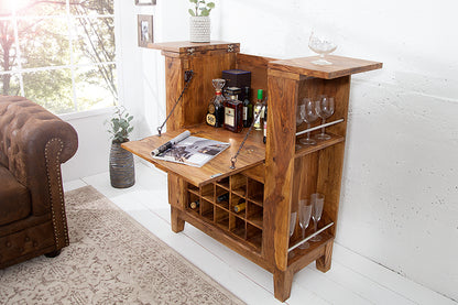 Solid Sheesham Wood Bar Cabinet for Home with Storage