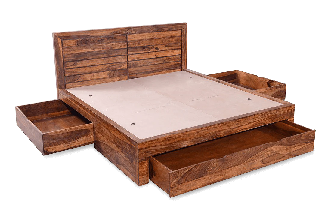 Solid Sheesham Wood Double King Size Bed with Box Storage for Bedroom Living Room Home