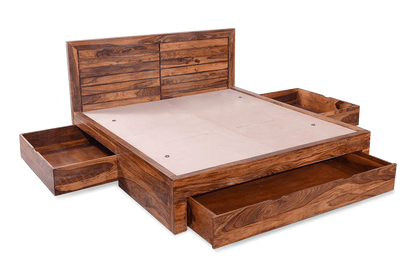 Solid Sheesham Wood Double King Size Bed with Box Storage for Bedroom Living Room Home