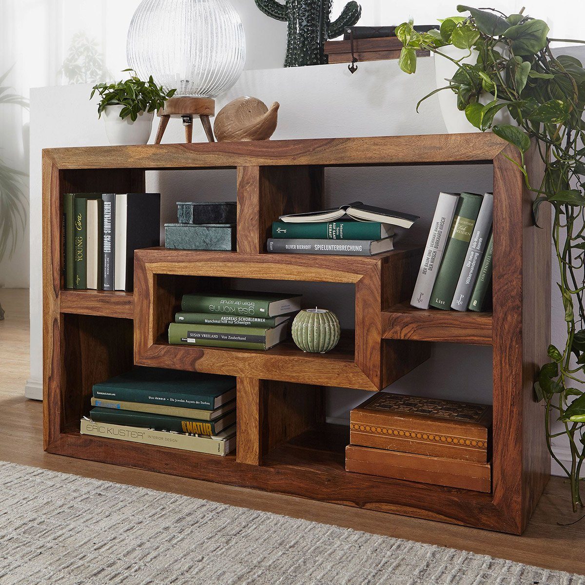 Solid Sheesham Wood Open Bookcase / Bookshelf For Living Room Furniture