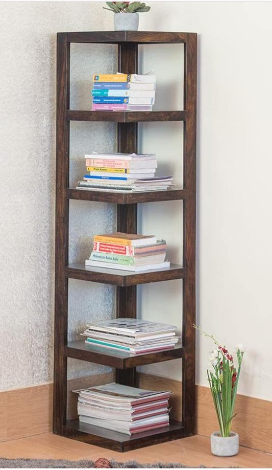 Wooden Corner Bookcase Grand in Home Decor Storage Rack Natural Finish