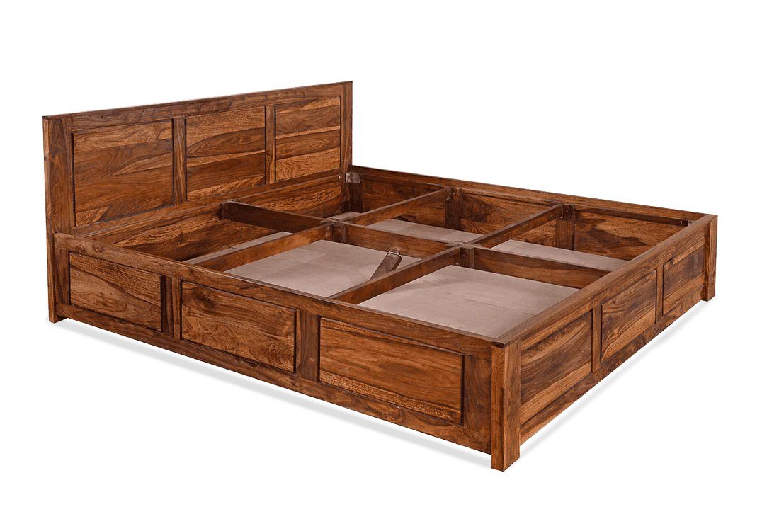 Solid Sheesham Wood King Size Wooden Bed with Drawer Storage