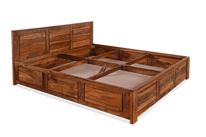 Solid Sheesham Wood King Size Wooden Bed with Drawer Storage