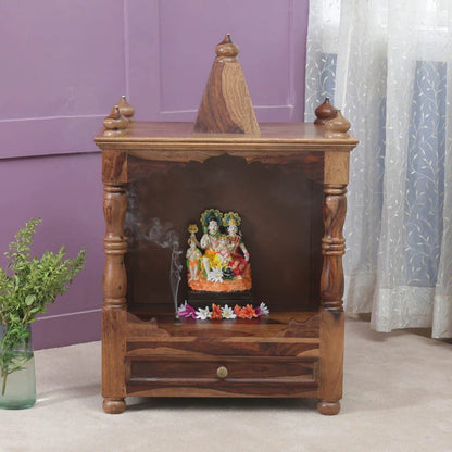 Solid Sheesham Wood Temple with One Drawer for Puja Home For & Office Furniture