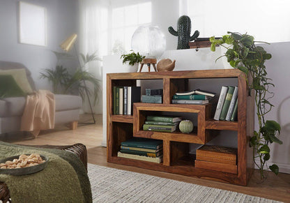 Solid Sheesham Wood Open Bookcase / Bookshelf For Living Room Furniture