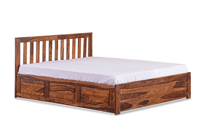 Solid Sheesham Wood King Size Bed with Box Storage For Living Room