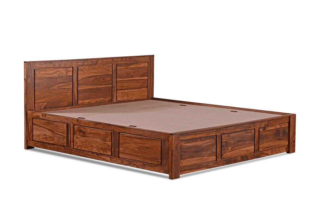 Solid Sheesham Wood King Size Wooden Bed with Drawer Storage