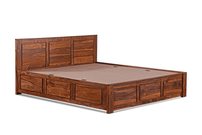 Solid Sheesham Wood King Size Wooden Bed with Drawer Storage