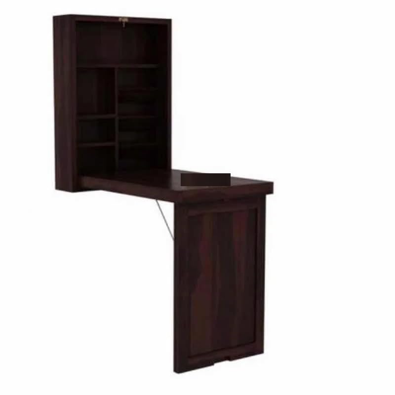 Sheesham Wood Folding Writing Desk with Door Cabinet & Shelf Storage for Home Walnut Finish