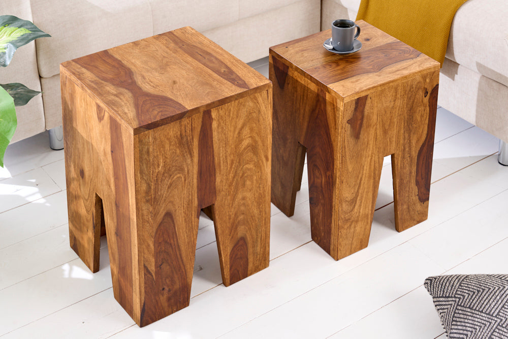 Solid Sheesham Wood Nesting Tables| Side Tables | Natural Finish Set of 2 Stool