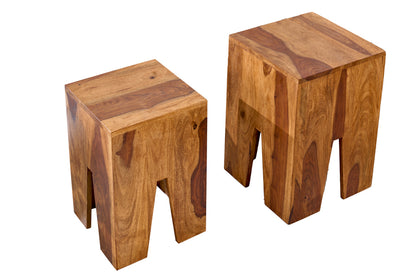 Solid Sheesham Wood Nesting Tables| Side Tables | Natural Finish Set of 2 Stool