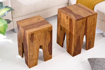 Solid Sheesham Wood Nesting Tables| Side Tables | Natural Finish Set of 2 Stool