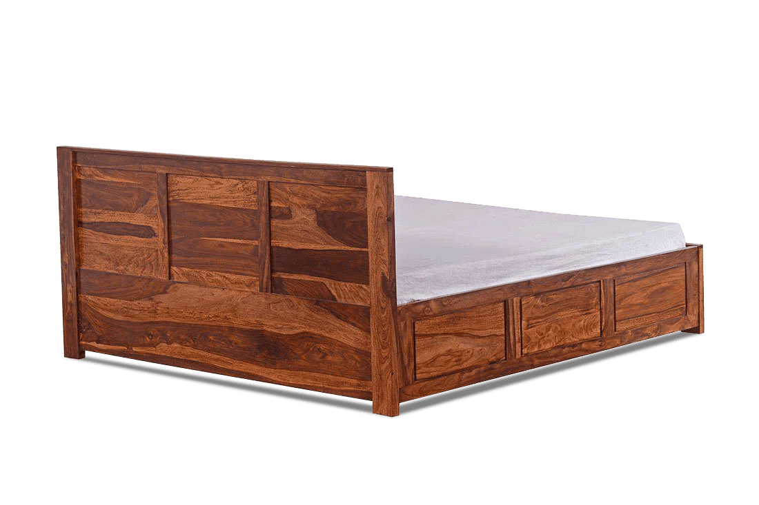 Solid Sheesham Wood King Size Wooden Bed with Drawer Storage