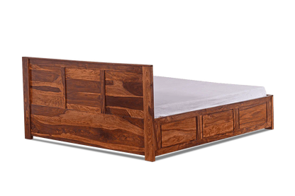 Solid Sheesham Wood King Size Wooden Bed with Drawer Storage