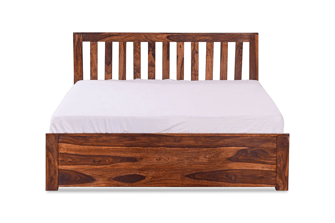 Solid Sheesham Wood King Size Bed with Box Storage For Living Room