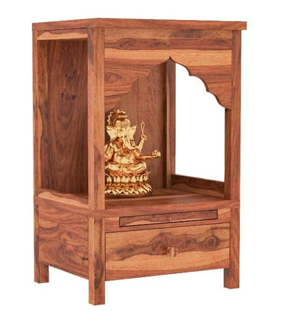 Solid Wood Pooja Mandir Temple for Home & Office Honey Oak Finish