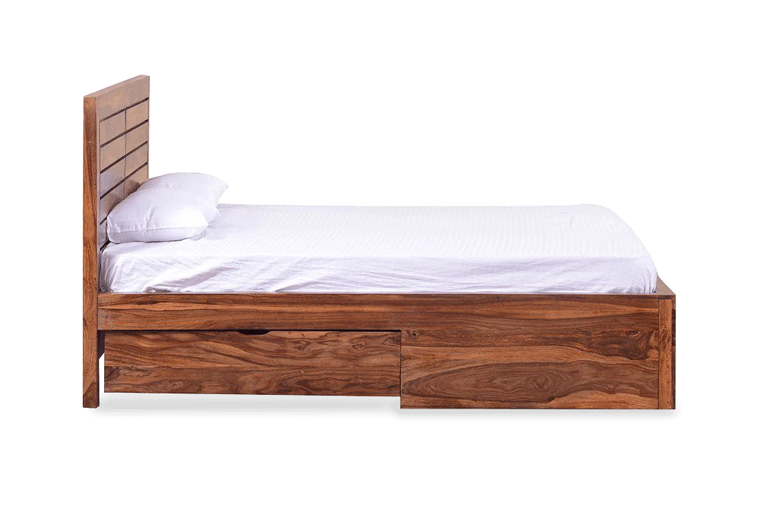 Solid Sheesham Wood Double King Size Bed with Box Storage for Bedroom Living Room Home