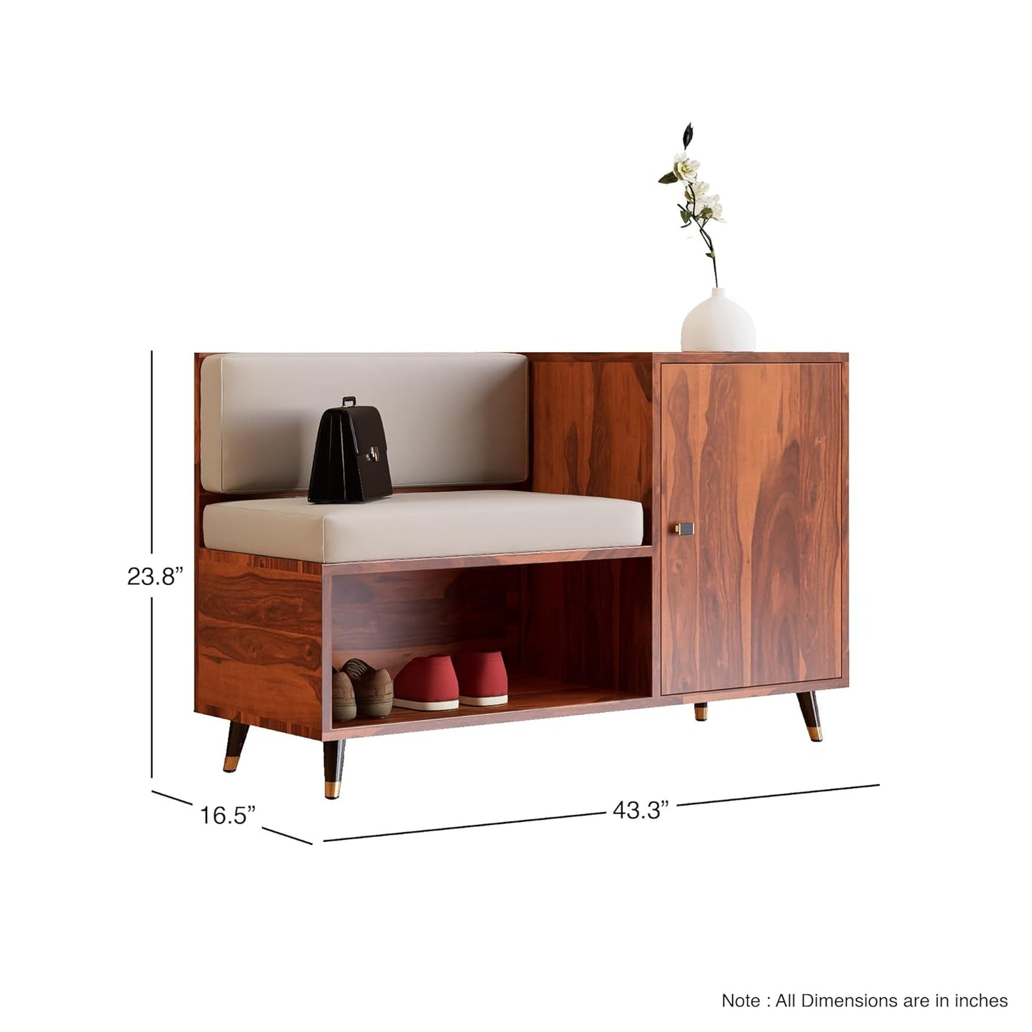 Solid Sheesham  Wood Shoe Rank With Storage For Living Room Furniture