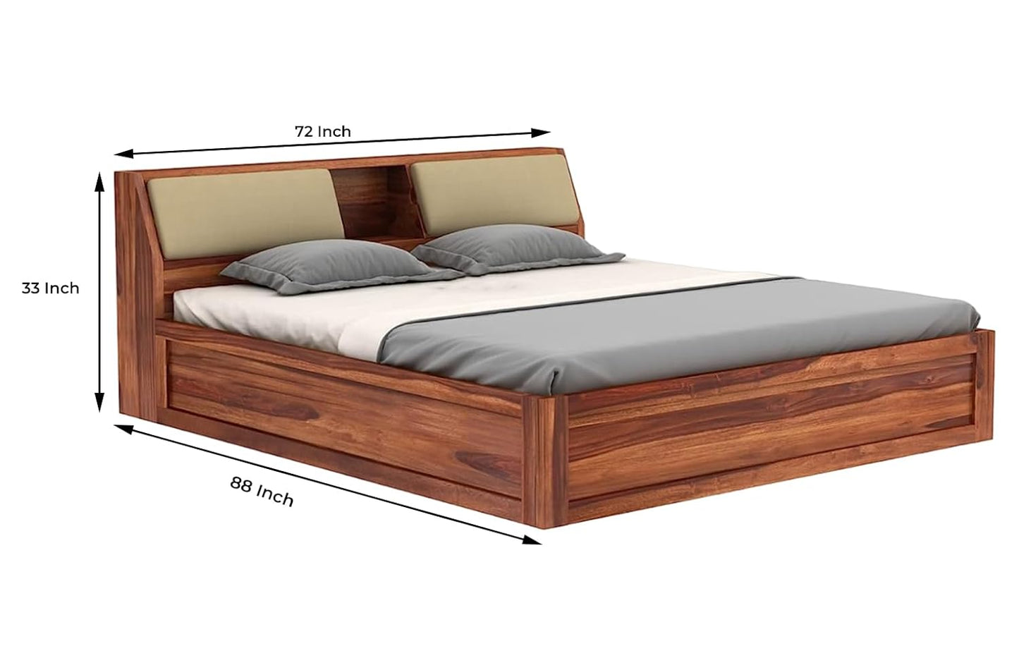 Solid Sheesham Wood King Size Box Bed For Bedroom Room Furniture