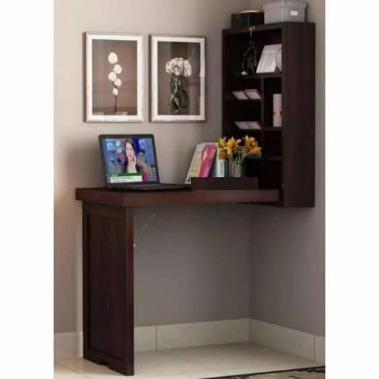 Sheesham Wood Folding Writing Desk with Door Cabinet & Shelf Storage for Home Walnut Finish