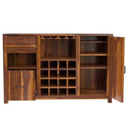 Solid Sheesham Wood Bar Cabinet for Home | Rack Hard and Soft Drinks Drawer Storage