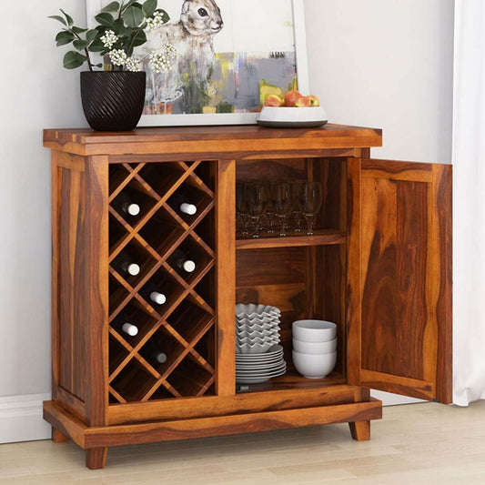 Sheesham Wood Design Bar Cabinet Mini Bar Cabinet for Home in Honey Finish