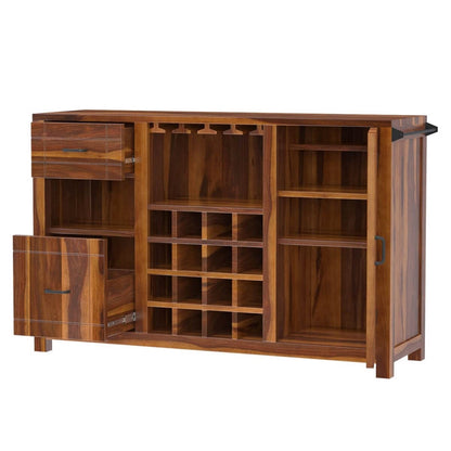 Solid Sheesham Wood Bar Cabinet for Home | Rack Hard and Soft Drinks Drawer Storage