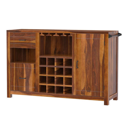 Solid Sheesham Wood Bar Cabinet for Home | Rack Hard and Soft Drinks Drawer Storage