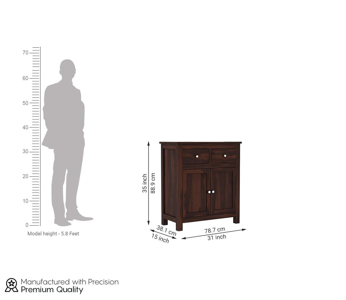 Solid Wooden Sideboard Cabinet 3 Drawrs for Living Room Storage Cabinet Walnut Finish