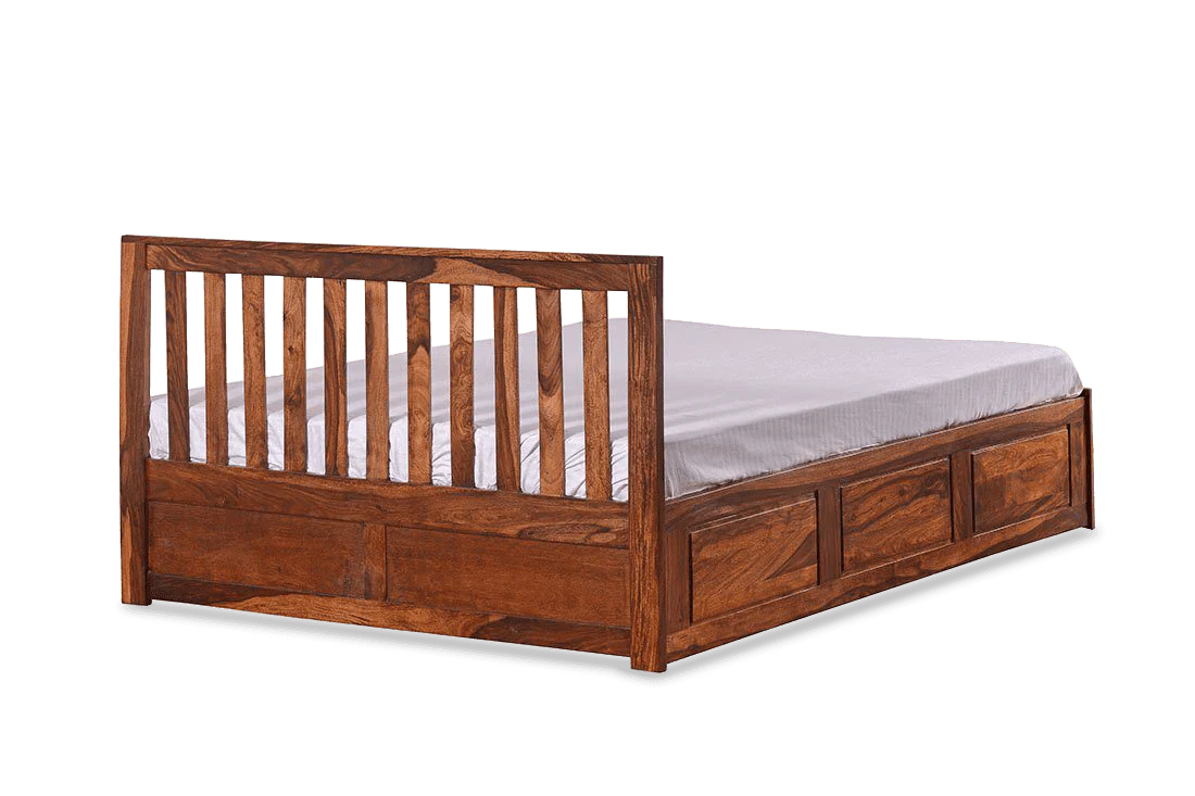 Solid Sheesham Wood King Size Bed with Box Storage For Living Room