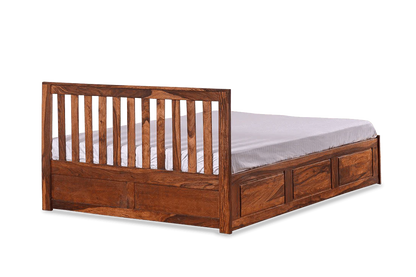 Solid Sheesham Wood King Size Bed with Box Storage For Living Room