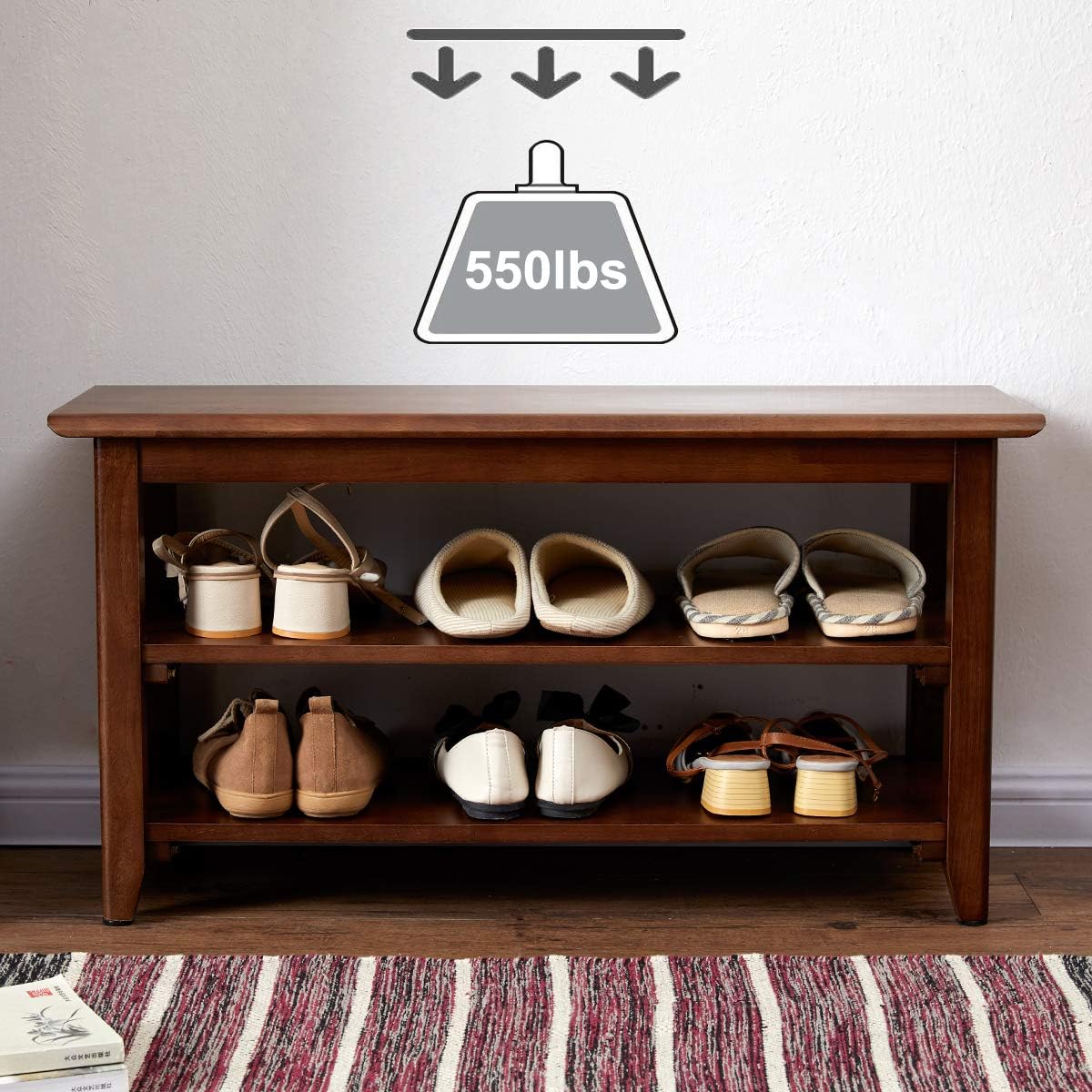 Solid Acacia wooden Shoe Rank For Living Room Natural Finish