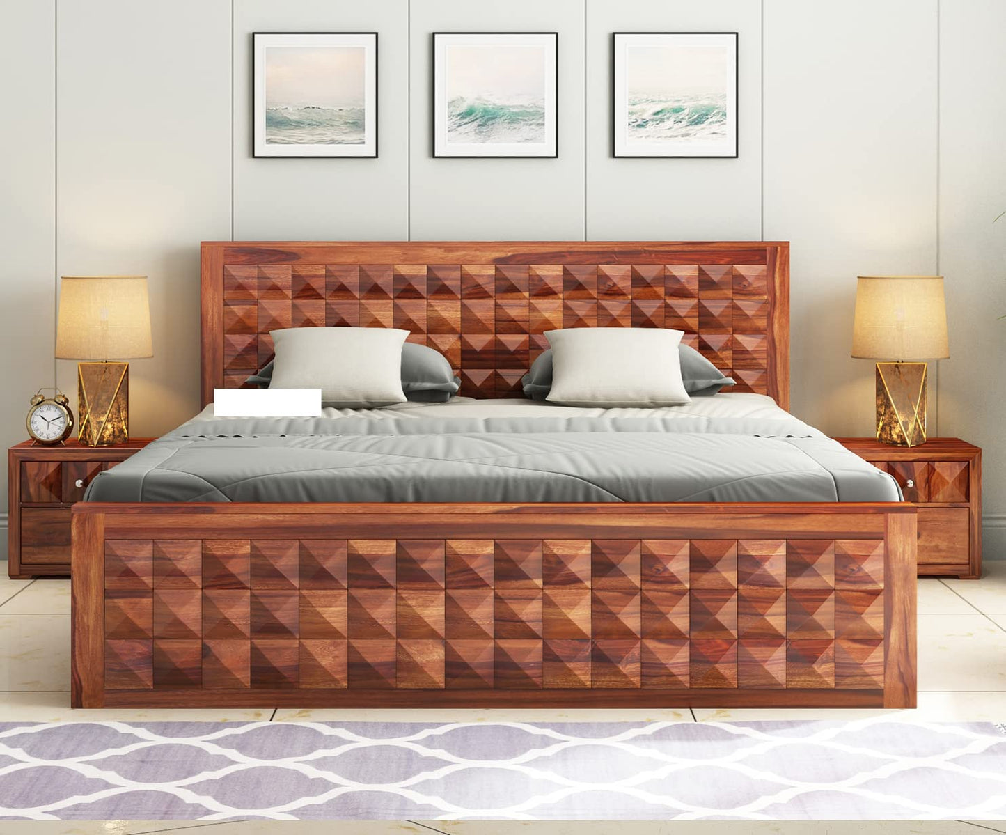 Solid Sheesham Wood King Size Bed for Bedroom Solid Wood Double Bed For Living Room