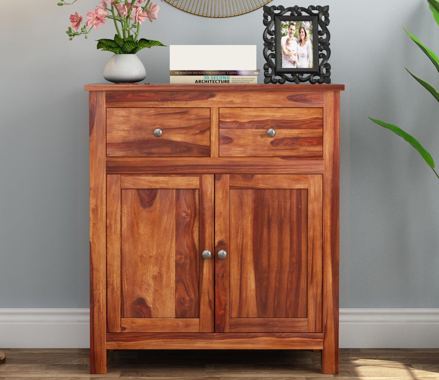 Solid Wooden Sideboard Cabinet 3 Drawrs for Living Room Storage Cabinet Honey Finish