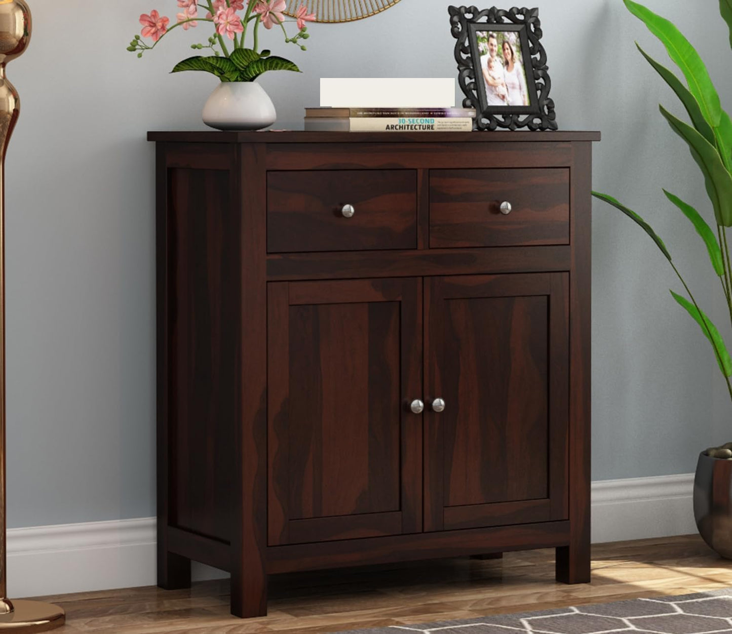 Solid Wooden Sideboard Cabinet 3 Drawrs for Living Room Storage Cabinet Walnut Finish