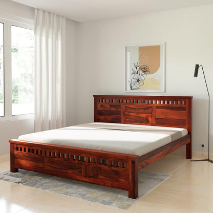 Solid Sheesham Wood Queen Size Bed Without Storage for Bedroom Living Room