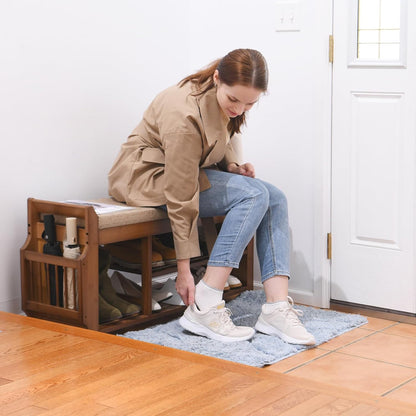 Solid Acacia Wooden Shoe Rack for Home with Storage Natural Finish