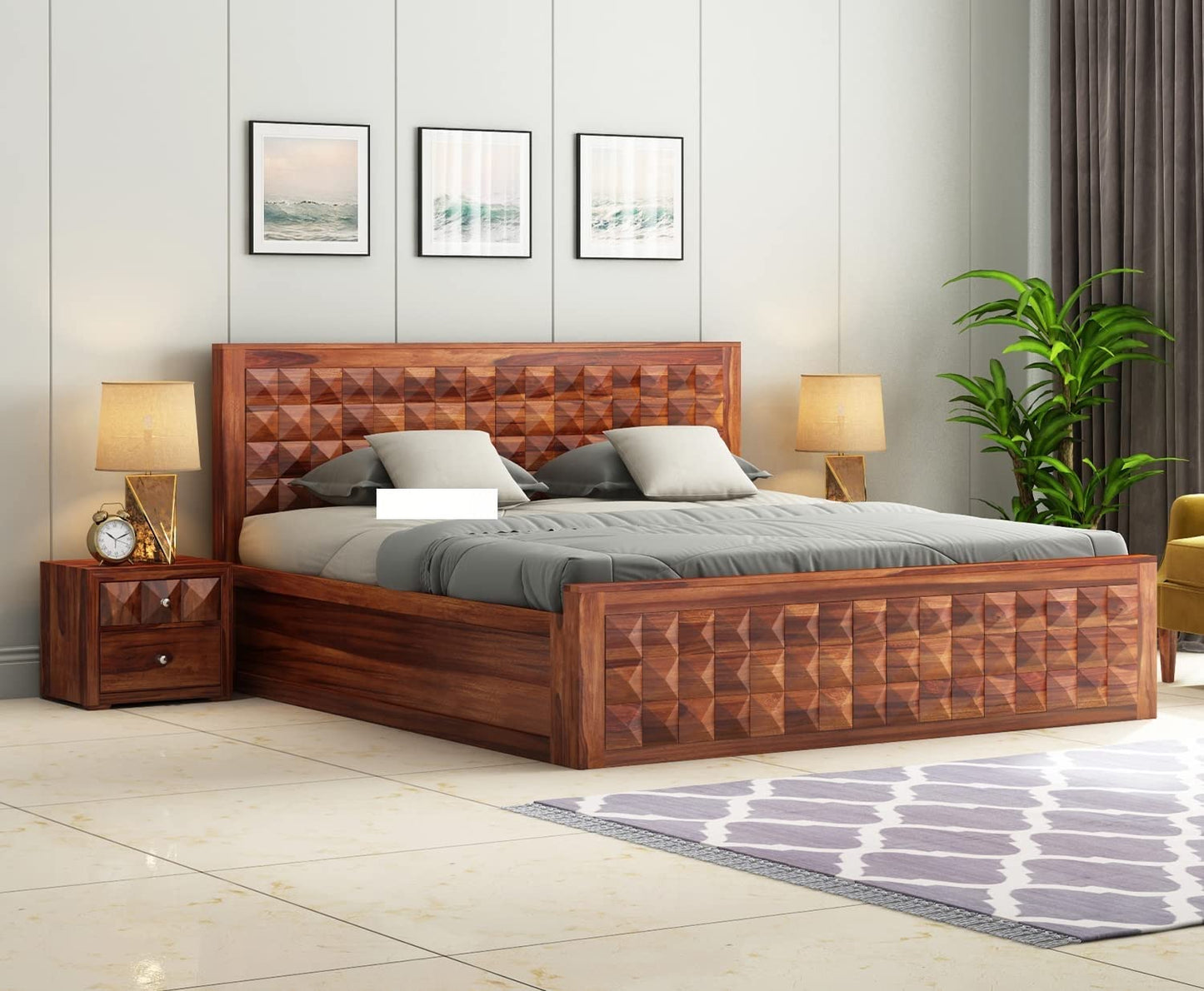 Solid Sheesham Wood King Size Bed for Bedroom Solid Wood Double Bed For Living Room