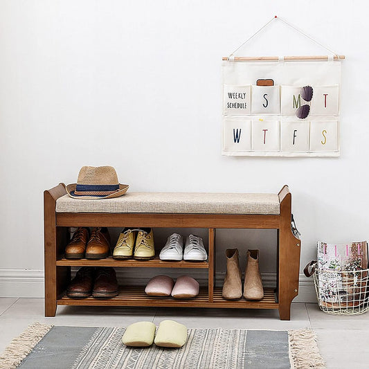 Solid Acacia Wooden Shoe Rack for Home with Storage Natural Finish