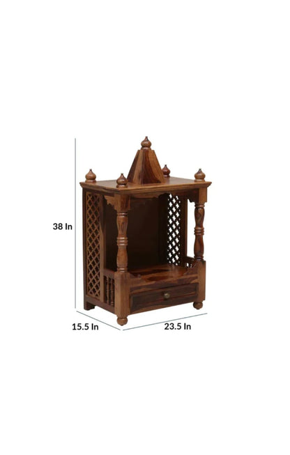 Solid Sheesham Wood Temple with One Drawer for Puja Home For & Office Furniture