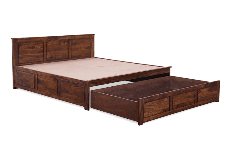 Solid Sheesham Wood King Size Bed With Drawers For Bedroom Room Furniture