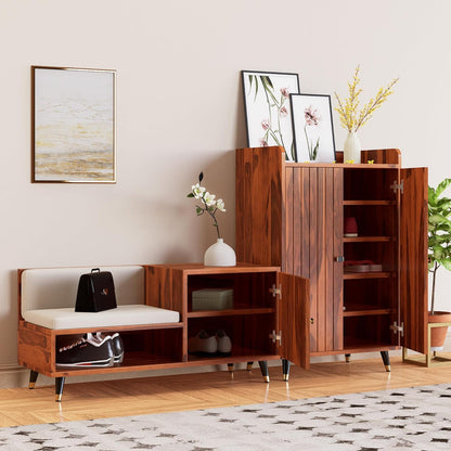 Solid Sheesham Wood Shoe Rank Cabinet for Living Room Furniture