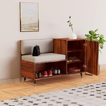 Solid Sheesham  Wood Shoe Rank With Storage For Living Room Furniture