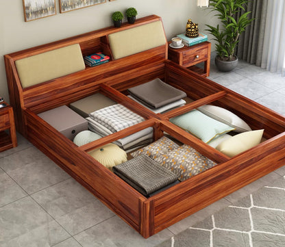 Solid Sheesham Wood King Size Box Bed For Bedroom Room Furniture