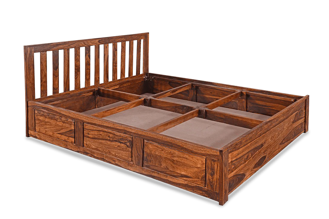 Solid Sheesham Wood King Size Bed with Box Storage For Living Room